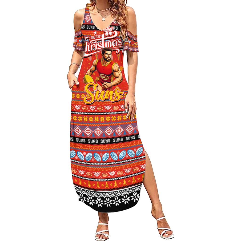 Personalized Suns Rugby Xmas Family Matching Summer Maxi Dress and Hawaiian Shirt Australia AFL Mascot