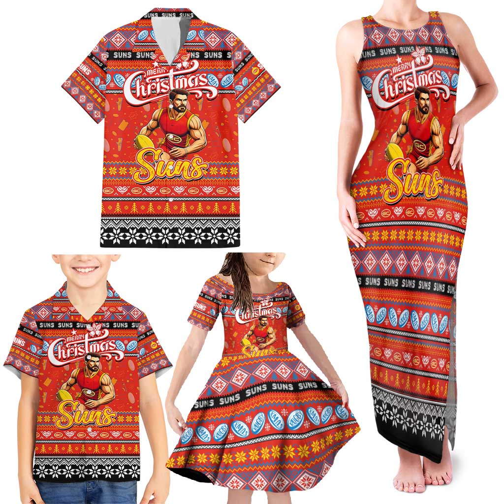 Personalized Suns Rugby Xmas Family Matching Tank Maxi Dress and Hawaiian Shirt Australia AFL Mascot