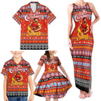 Personalized Suns Rugby Xmas Family Matching Tank Maxi Dress and Hawaiian Shirt Australia AFL Mascot