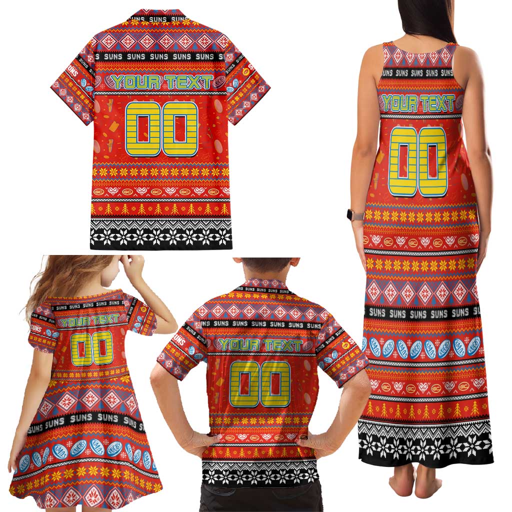 Personalized Suns Rugby Xmas Family Matching Tank Maxi Dress and Hawaiian Shirt Australia AFL Mascot