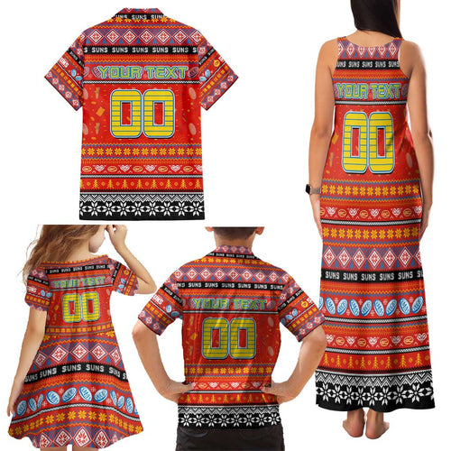 Personalized Suns Rugby Xmas Family Matching Tank Maxi Dress and Hawaiian Shirt Australia AFL Mascot