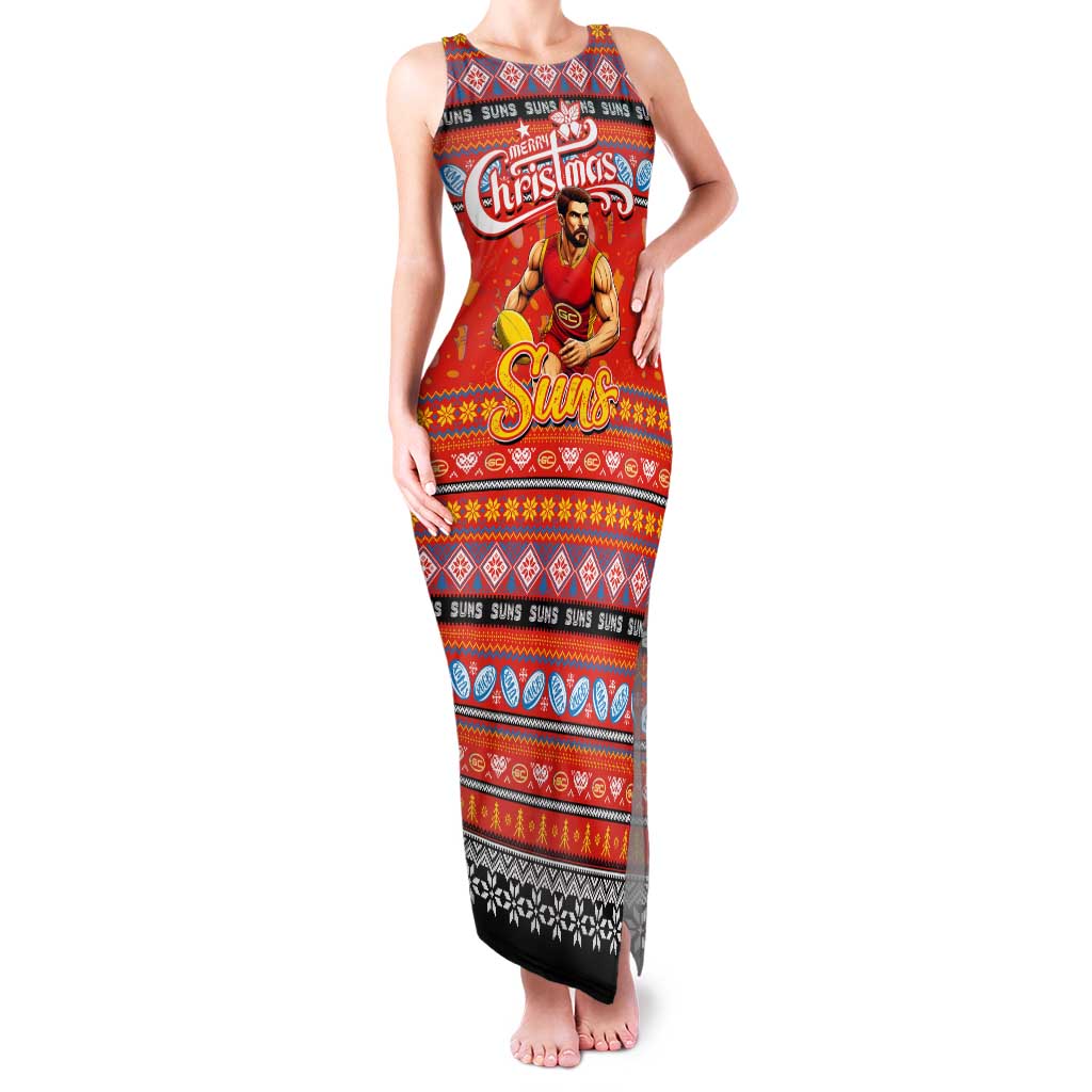 Personalized Suns Rugby Xmas Family Matching Tank Maxi Dress and Hawaiian Shirt Australia AFL Mascot
