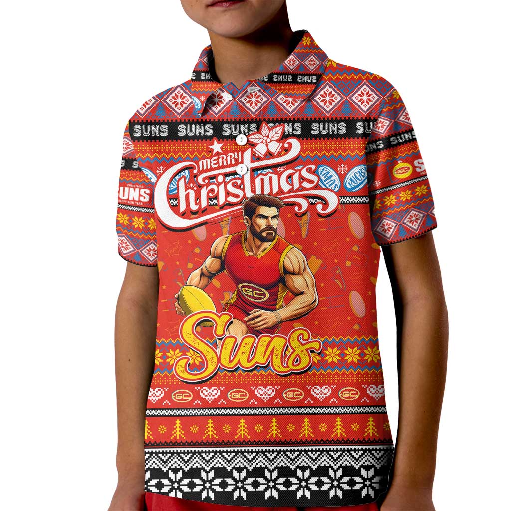 Personalized Suns Rugby Xmas Kid Polo Shirt Australia AFL Mascot