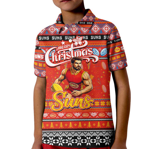 Personalized Suns Rugby Xmas Kid Polo Shirt Australia AFL Mascot