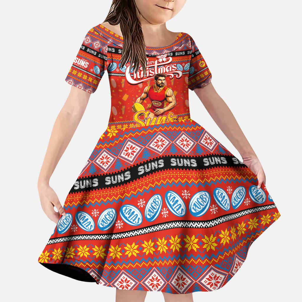 Personalized Suns Rugby Xmas Kid Short Sleeve Dress Australia AFL Mascot