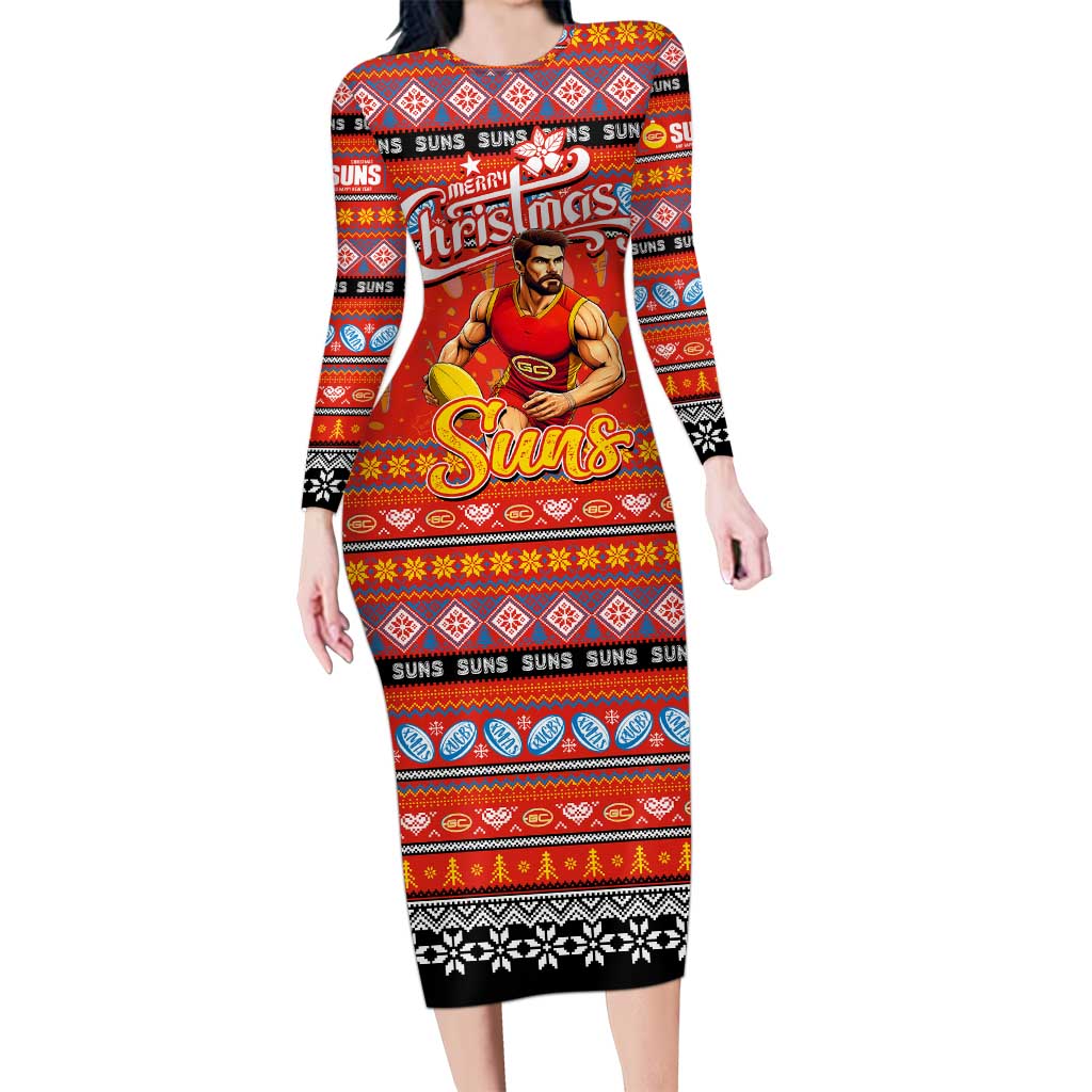 Personalized Suns Rugby Xmas Long Sleeve Bodycon Dress Australia AFL Mascot