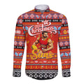 Personalized Suns Rugby Xmas Long Sleeve Button Shirt Australia AFL Mascot