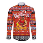 Personalized Suns Rugby Xmas Long Sleeve Button Shirt Australia AFL Mascot