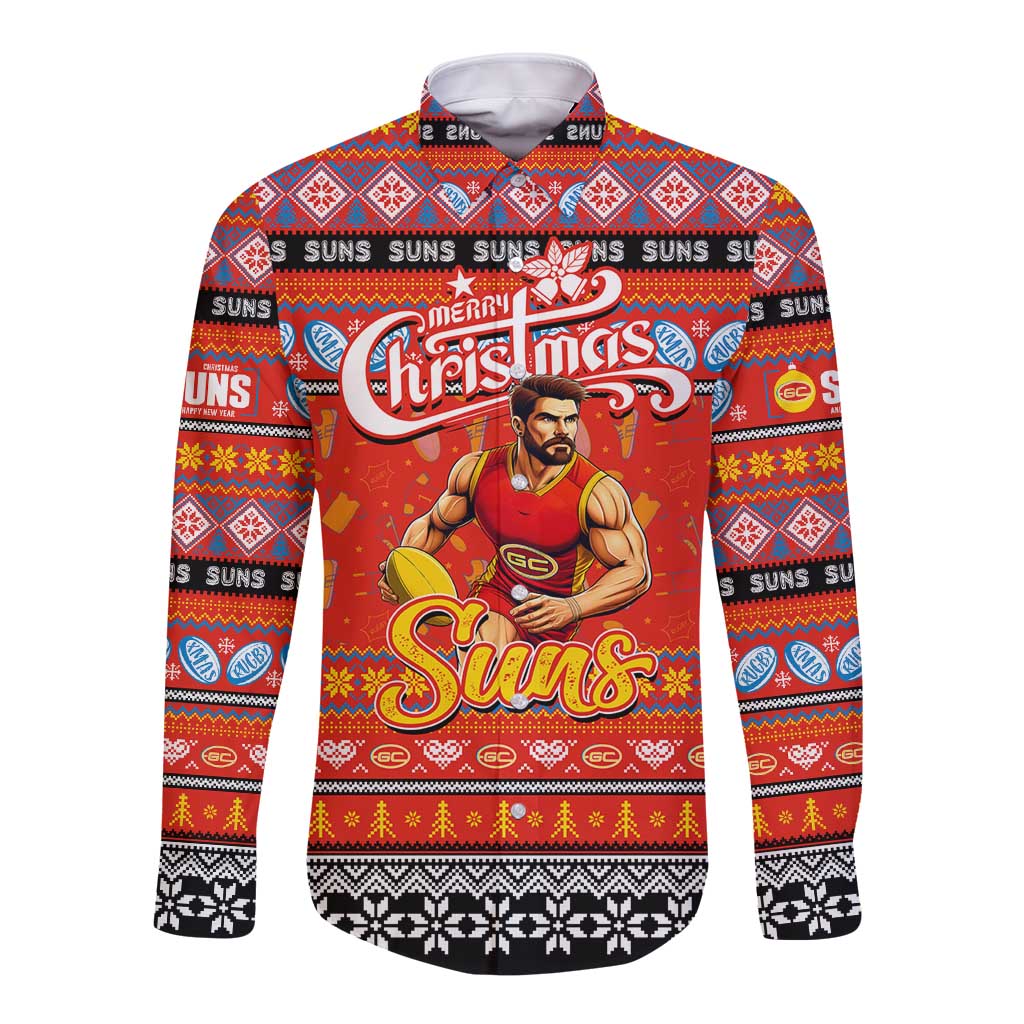 Personalized Suns Rugby Xmas Long Sleeve Button Shirt Australia AFL Mascot
