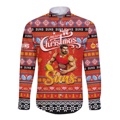 Personalized Suns Rugby Xmas Long Sleeve Button Shirt Australia AFL Mascot