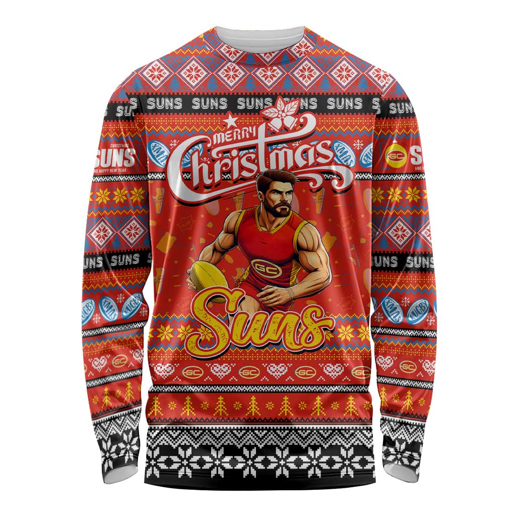 Personalized Suns Rugby Xmas Long Sleeve Shirt Australia AFL Mascot