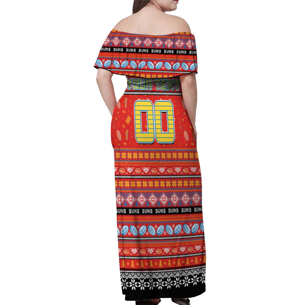 Personalized Suns Rugby Xmas Off Shoulder Maxi Dress Australia AFL Mascot