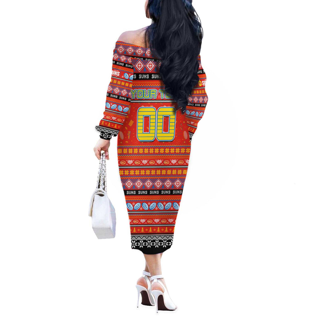 Personalized Suns Rugby Xmas Off The Shoulder Long Sleeve Dress Australia AFL Mascot
