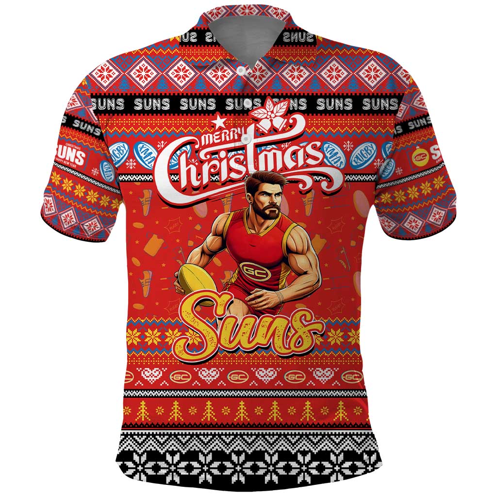 Personalized Suns Rugby Xmas Polo Shirt Australia AFL Mascot