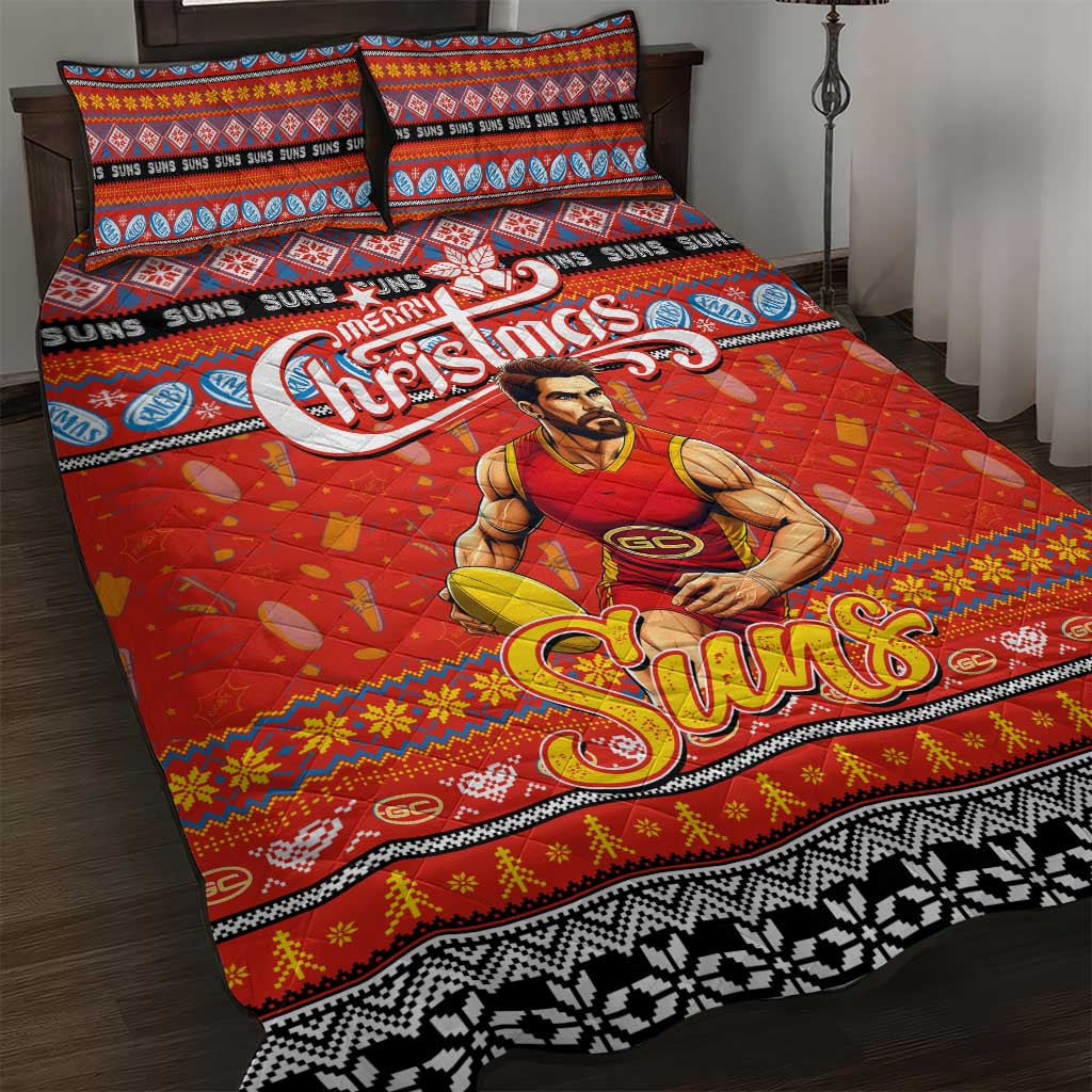 Suns Football Xmas Quilt Bed Set Australia AFL Mascot