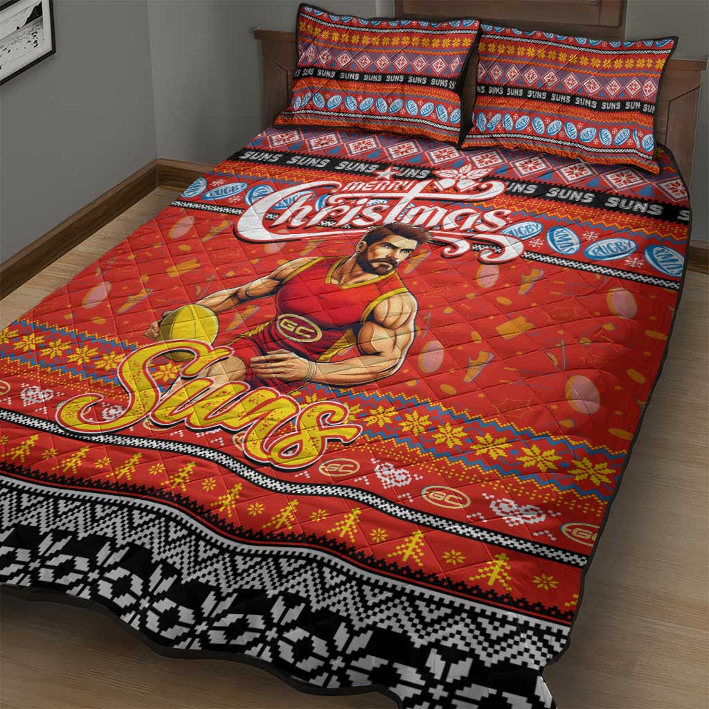 Suns Football Xmas Quilt Bed Set Australia AFL Mascot
