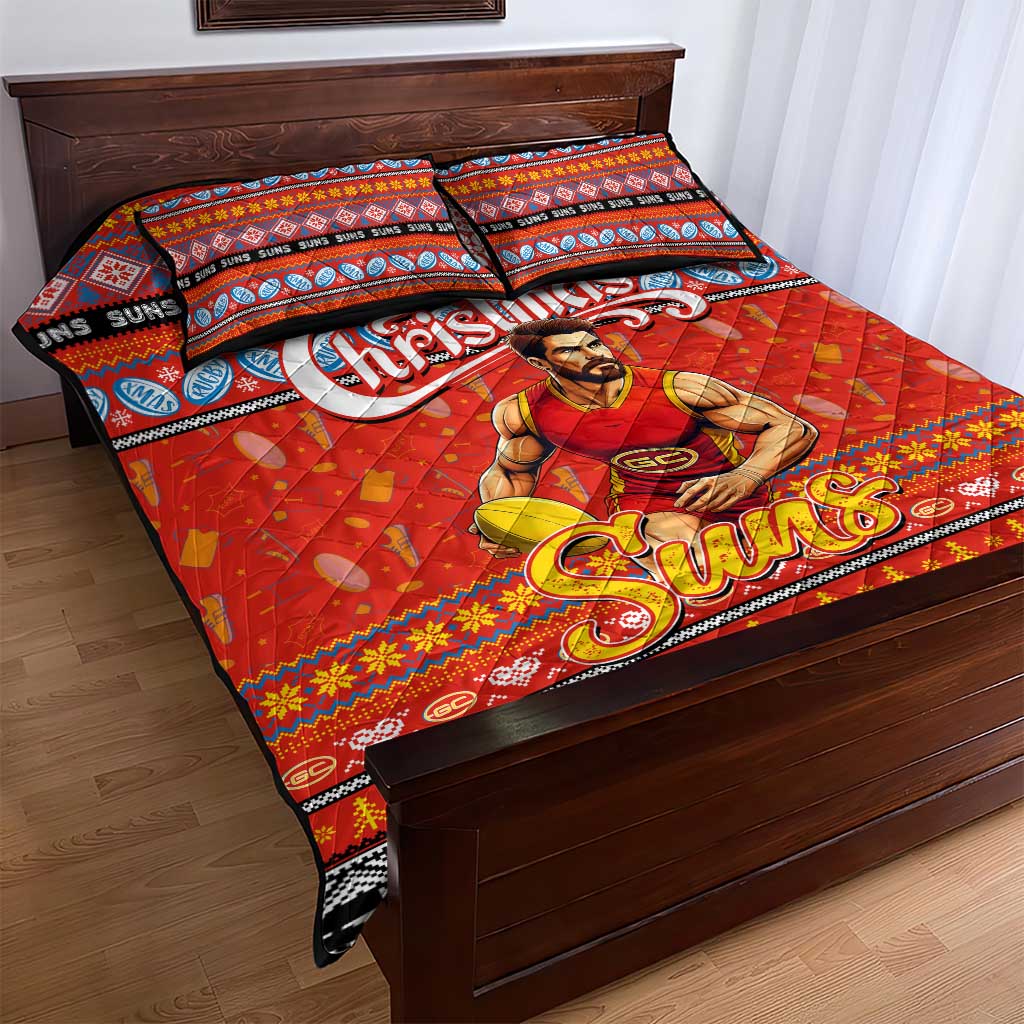 Suns Football Xmas Quilt Bed Set Australia AFL Mascot