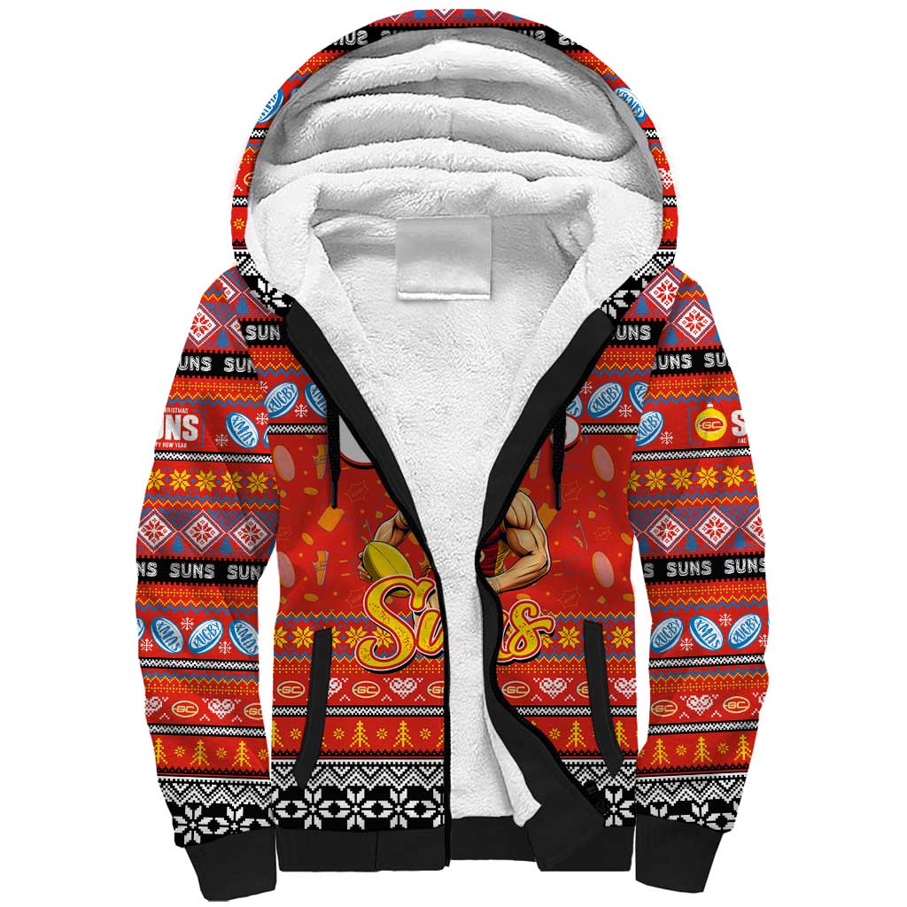 Personalized Suns Rugby Xmas Sherpa Hoodie Australia AFL Mascot