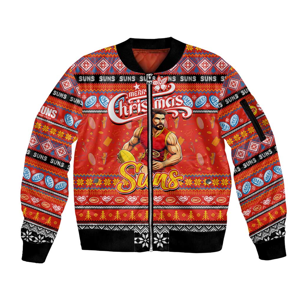 Personalized Suns Rugby Xmas Sleeve Zip Bomber Jacket Australia AFL Mascot