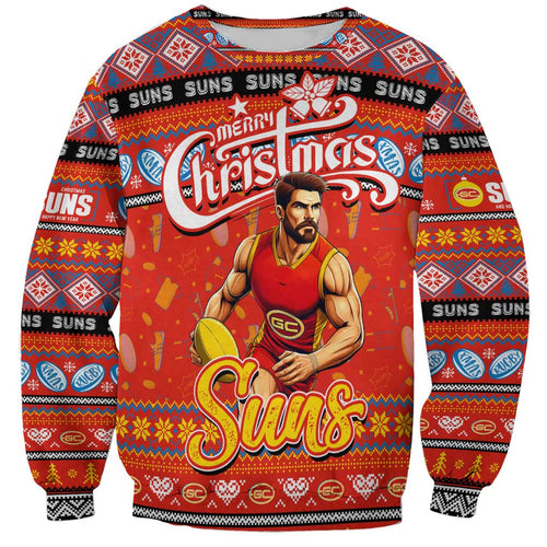 Personalized Suns Rugby Xmas Sweatshirt Australia AFL Mascot