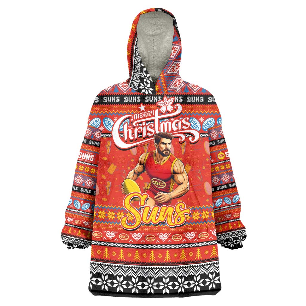 Personalized Suns Rugby Xmas Wearable Blanket Hoodie Australia AFL Mascot