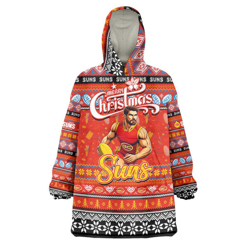 Personalized Suns Rugby Xmas Wearable Blanket Hoodie Australia AFL Mascot