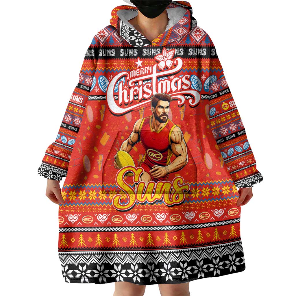 Personalized Suns Rugby Xmas Wearable Blanket Hoodie Australia AFL Mascot