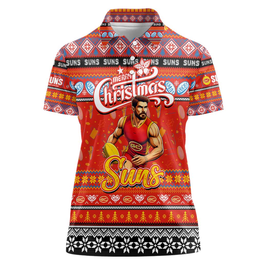 Personalized Suns Rugby Xmas Women Polo Shirt Australia AFL Mascot