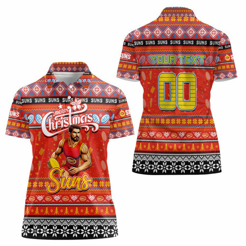Personalized Suns Rugby Xmas Women Polo Shirt Australia AFL Mascot