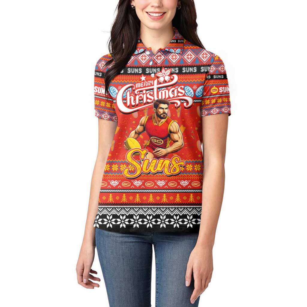 Personalized Suns Rugby Xmas Women Polo Shirt Australia AFL Mascot