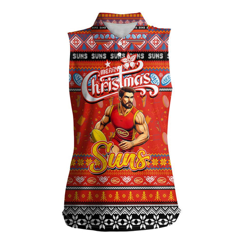 Personalized Suns Rugby Xmas Women Sleeveless Polo Shirt Australia AFL Mascot