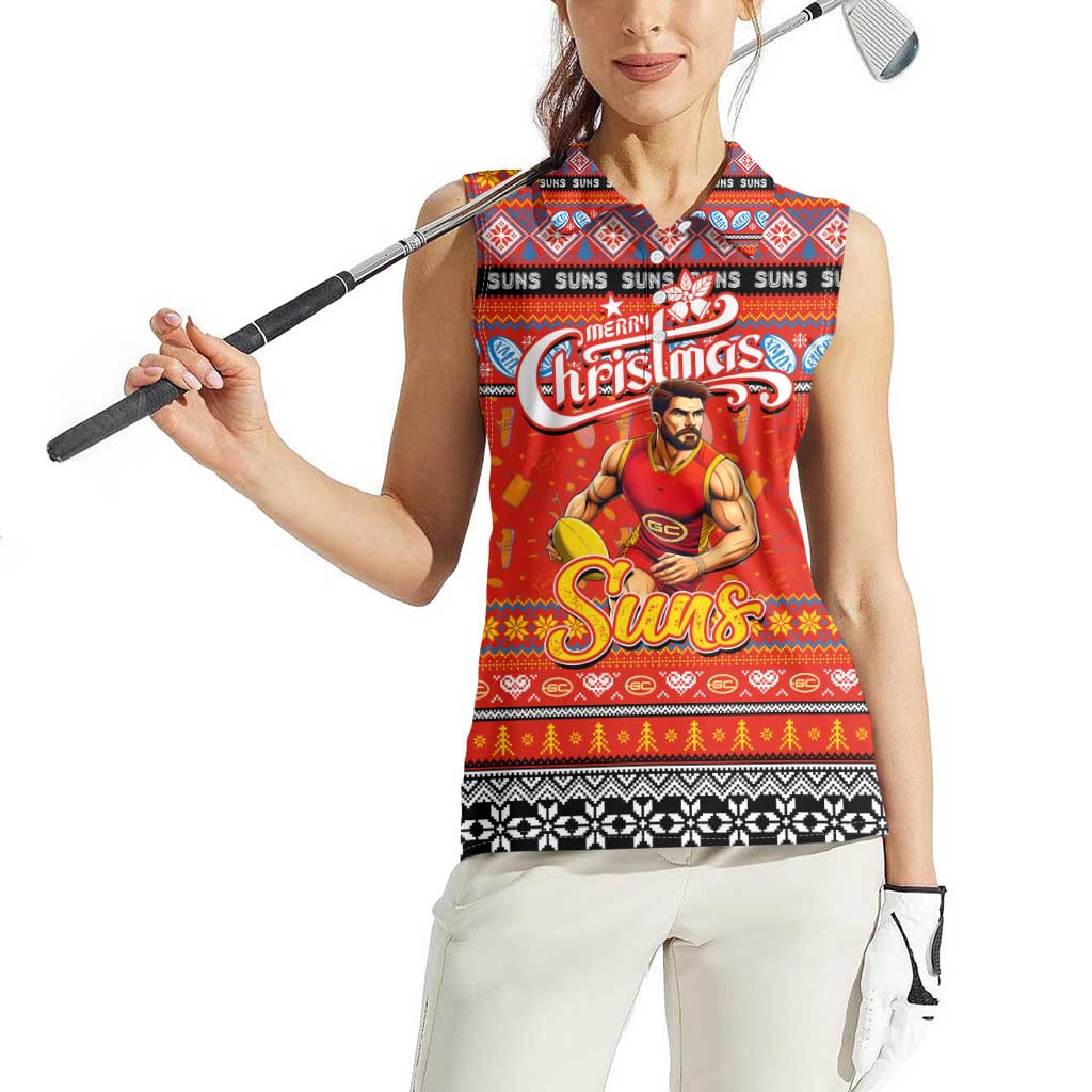 Personalized Suns Rugby Xmas Women Sleeveless Polo Shirt Australia AFL Mascot