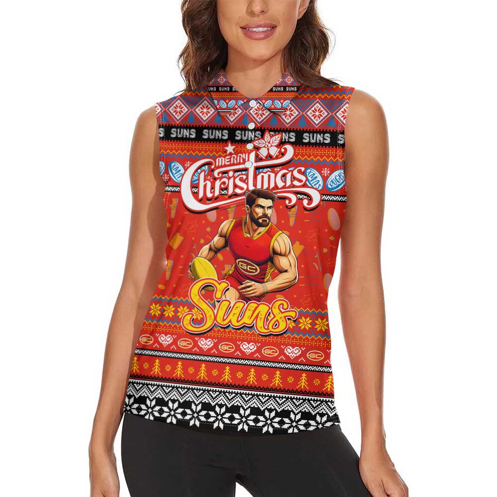 Personalized Suns Rugby Xmas Women Sleeveless Polo Shirt Australia AFL Mascot