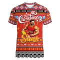 Personalized Suns Rugby Xmas Women V-Neck T-Shirt Australia AFL Mascot