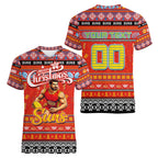 Personalized Suns Rugby Xmas Women V-Neck T-Shirt Australia AFL Mascot