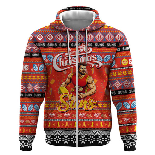 Personalized Suns Rugby Xmas Zip Hoodie Australia AFL Mascot