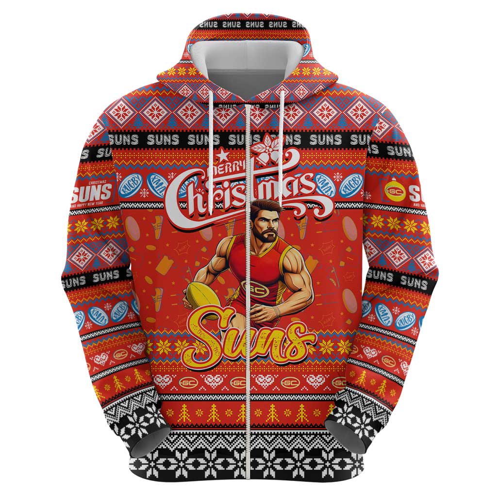 Personalized Suns Rugby Xmas Zip Hoodie Australia AFL Mascot