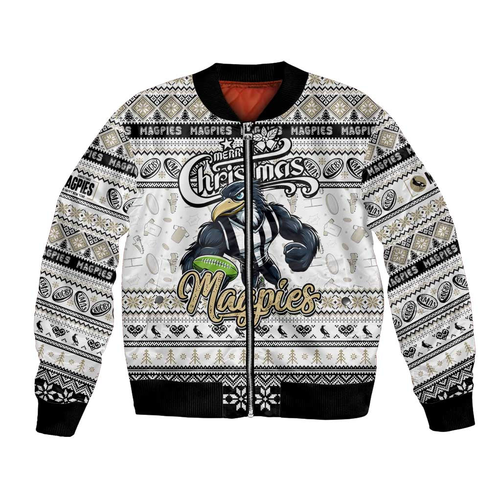 Personalized Magpies Rugby Xmas Bomber Jacket Australia AFL Mascot