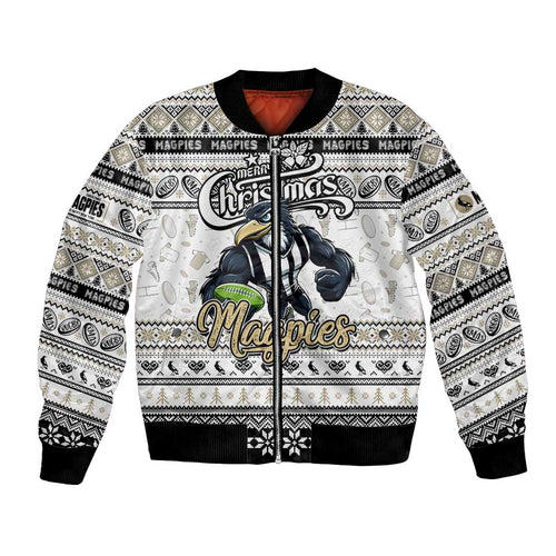 Personalized Magpies Rugby Xmas Bomber Jacket Australia AFL Mascot