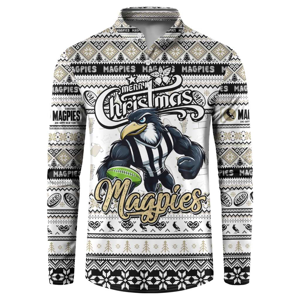 Personalized Magpies Rugby Xmas Button Sweatshirt Australia AFL Mascot