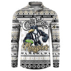 Personalized Magpies Rugby Xmas Button Sweatshirt Australia AFL Mascot