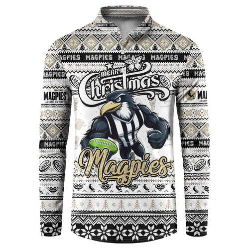 Personalized Magpies Rugby Xmas Button Sweatshirt Australia AFL Mascot