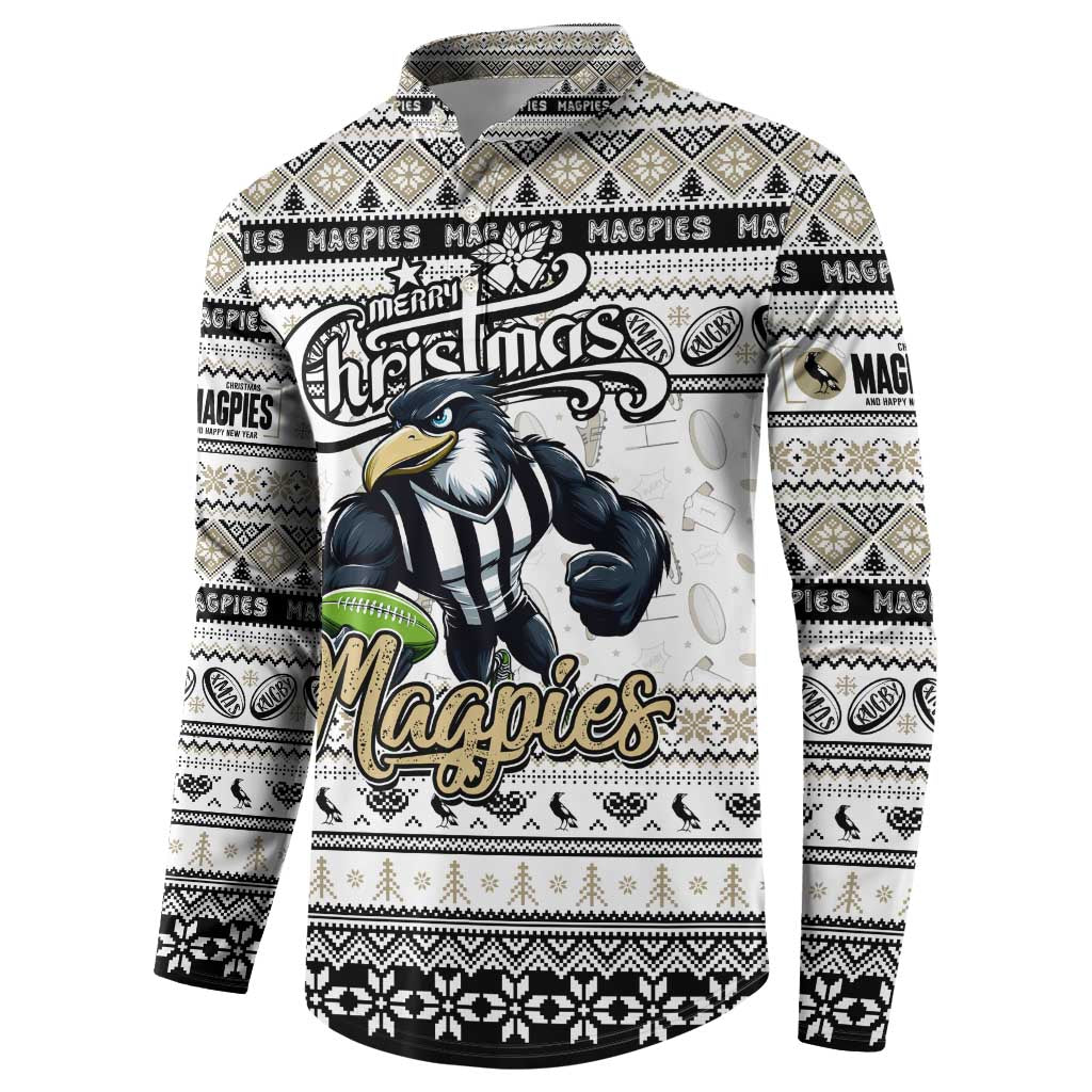 Personalized Magpies Rugby Xmas Button Sweatshirt Australia AFL Mascot
