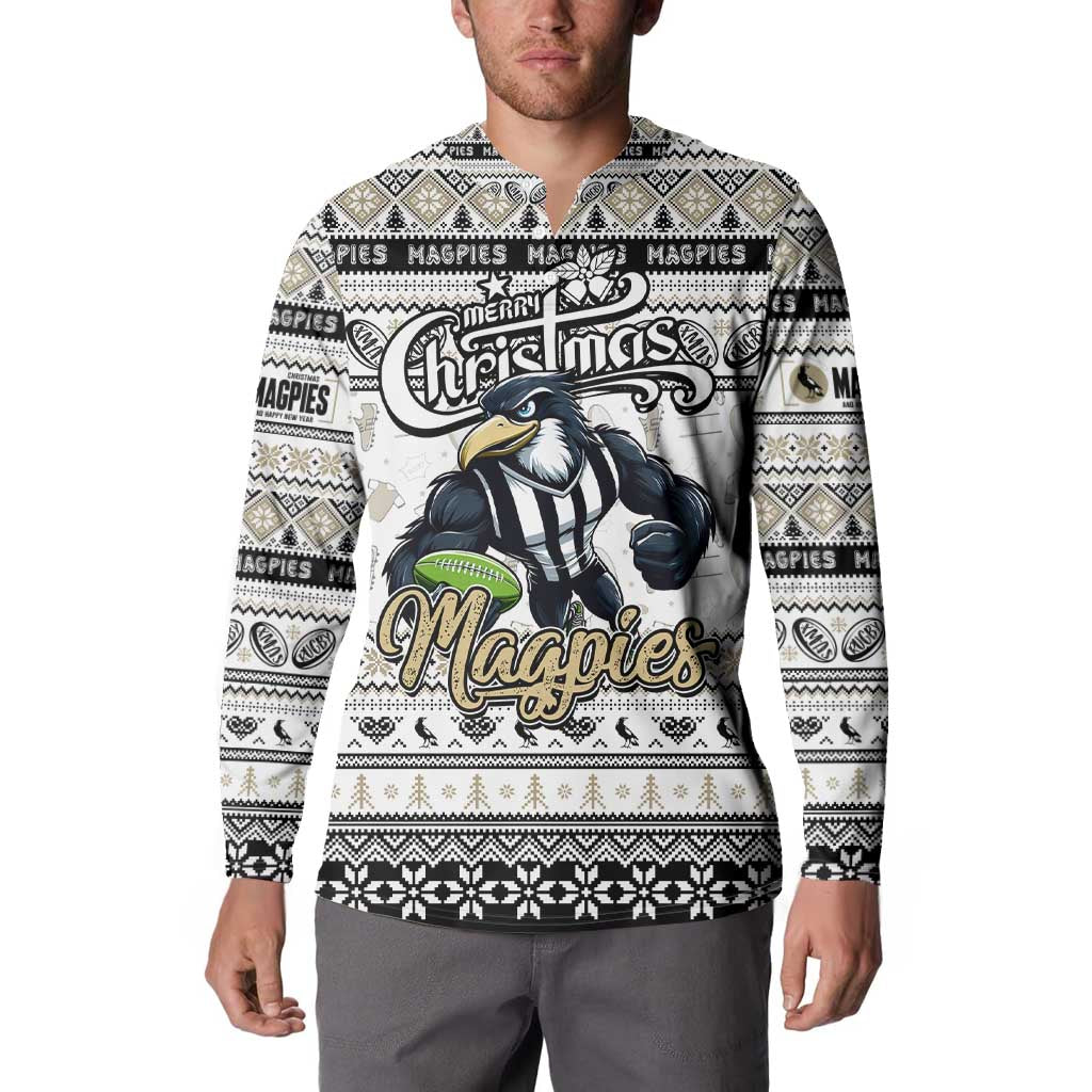 Personalized Magpies Rugby Xmas Button Sweatshirt Australia AFL Mascot