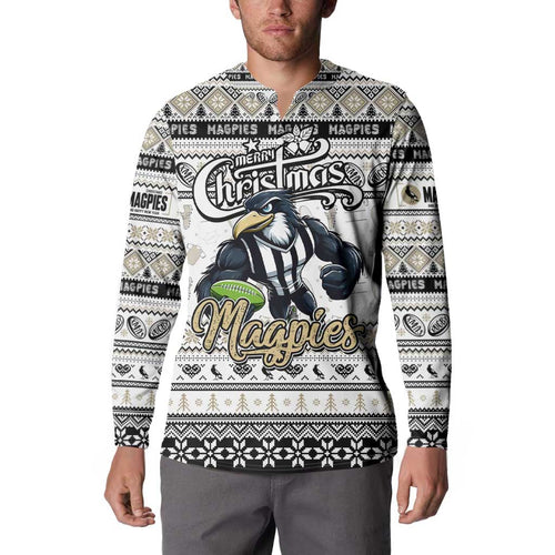 Personalized Magpies Rugby Xmas Button Sweatshirt Australia AFL Mascot