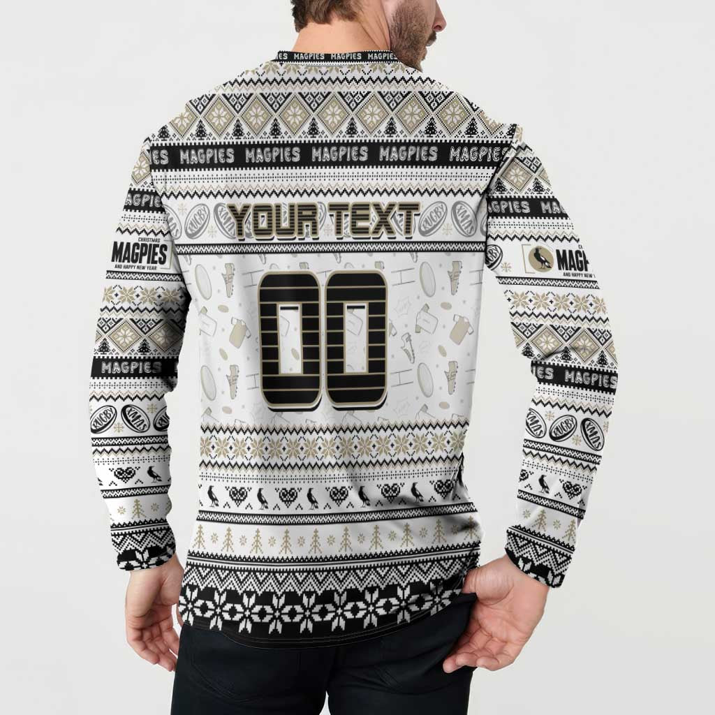 Personalized Magpies Rugby Xmas Button Sweatshirt Australia AFL Mascot