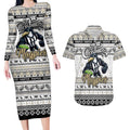 Personalized Magpies Rugby Xmas Couples Matching Long Sleeve Bodycon Dress and Hawaiian Shirt Australia AFL Mascot