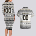 Personalized Magpies Rugby Xmas Couples Matching Long Sleeve Bodycon Dress and Hawaiian Shirt Australia AFL Mascot