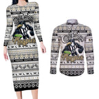 Personalized Magpies Rugby Xmas Couples Matching Long Sleeve Bodycon Dress and Long Sleeve Button Shirt Australia AFL Mascot