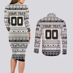 Personalized Magpies Rugby Xmas Couples Matching Long Sleeve Bodycon Dress and Long Sleeve Button Shirt Australia AFL Mascot